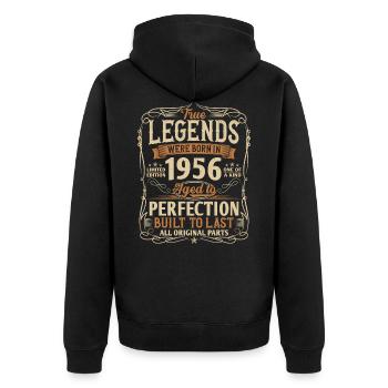 Born in 1956 Legends Birthday Gift - Unisex Premium Organic Zip Hoodie - black - Back - Nico (187cm)