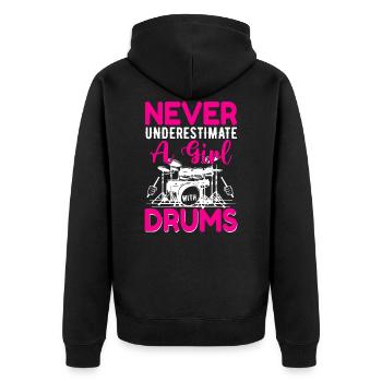 Drôle de femme percussion de batterie cadeau - Veste à capuche bio Premium Unisexe - noir - Dos - Nico (187cm)