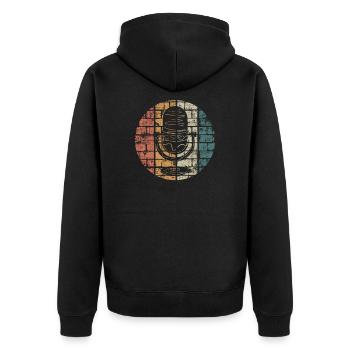 Podcast vintage Radio Moderator - Unisex Premium Bio Zip Hoodie - Schwarz - Hinten - Nico (187cm)