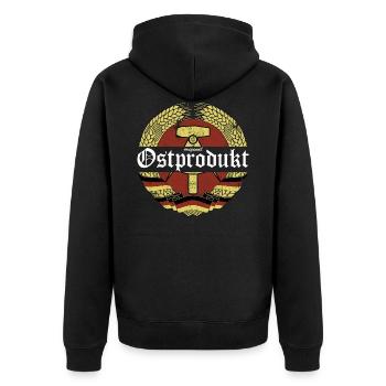 Original Ostprodukt - Made in DDR - Unisex Premium Bio Zip Hoodie - Schwarz - Hinten - Nico (187cm)