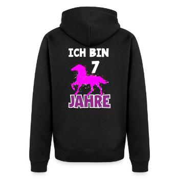 7. Geburtstag Mädchen 7 Jahre Pferd Pferde Party - Unisex Premium Bio Zip Hoodie - Schwarz - Hinten - Nico (187cm)