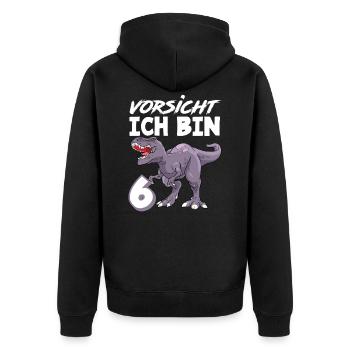 6. Geburtstag 6 Jahre Dino Dinosaurier Fan - Unisex Premium Bio Zip Hoodie - Schwarz - Hinten - Nico (187cm)