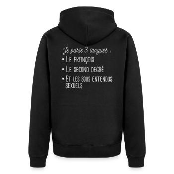 Français sexe humour cadeau t-shirt drôle - Veste à capuche bio Premium Unisexe - noir - Dos - Nico (187cm)