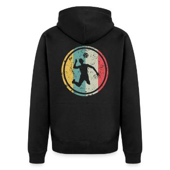 Retro Volleyballer Beach Volleyball Spieler - Unisex Premium Bio Zip Hoodie - Schwarz - Hinten - Nico (187cm)