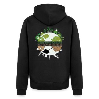 Besser Strom vom Deich Als Öl vom Scheich - Unisex Premium Bio Zip Hoodie - Schwarz - Hinten - Nico (187cm)