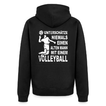 Beachvolleyball Alter Mann Volleyball Opa - Unisex Premium Bio Zip Hoodie - Schwarz - Hinten - Nico (187cm)