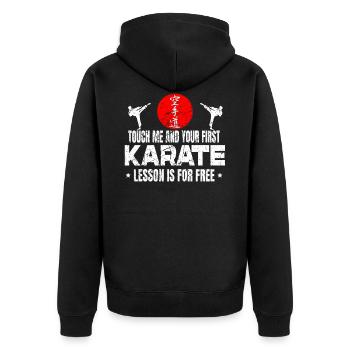 Touch me Karate Kampfsport Kata Randori Shiai - Unisex Premium Bio Zip Hoodie - Schwarz - Hinten - Nico (187cm)
