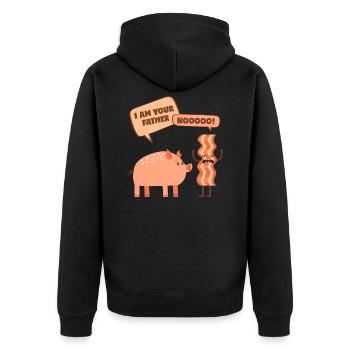 Schwein zum Bacon: Ich bin dein Vater! - Unisex Premium Bio Zip Hoodie - Schwarz - Hinten - Nico (187cm)