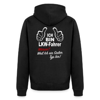 LKW Fernfahrer - Geiler LKW-Fahrer Geschenkidee - Unisex Premium Bio Zip Hoodie - Schwarz - Hinten - Nico (187cm)