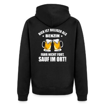 Bier Ist Billiger Als Benzin Sauf Im Ort - Bier - Unisex Premium Bio Zip Hoodie - Schwarz - Hinten - Nico (187cm)