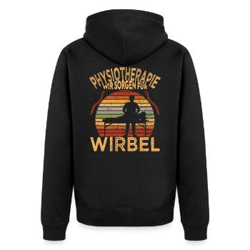 Physiotherapie Wir sorgen für Wirbel für - Unisex Premium Bio Zip Hoodie - Schwarz - Hinten - Nico (187cm)