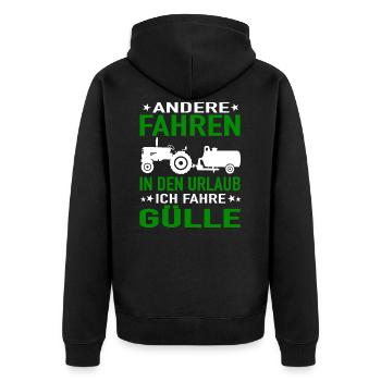 Landwirt Bauernhof Bauer Gülle fahren Güllewagen - Unisex Premium Bio Zip Hoodie - Schwarz - Hinten - Nico (187cm)