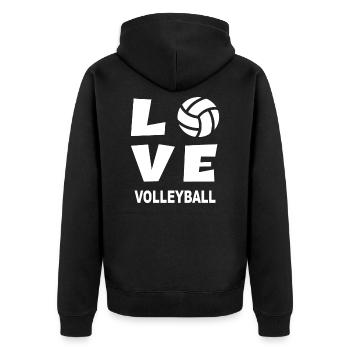 LOVE Volleyball - Volleyballer Beach Volleyball - Unisex Premium Bio Zip Hoodie - Schwarz - Hinten - Nico (187cm)