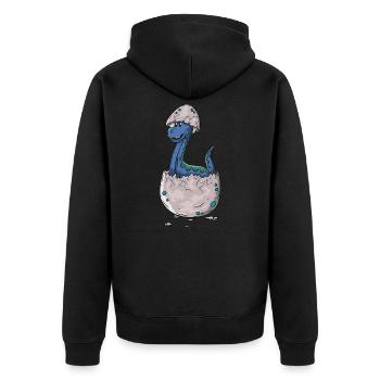 Dinosaurier - Unisex Premium Bio Zip Hoodie - Schwarz - Hinten - Nico (187cm)