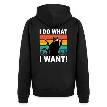 I Do What I Want Katzen Spruch Vintage Katze - Unisex Premium Bio Zip Hoodie - Schwarz - Hinten - Nico (187cm)