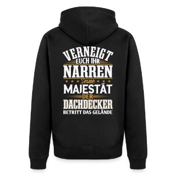 Dachdecker Spruch Geschenk - Unisex Premium Bio Zip Hoodie - Schwarz - Hinten - Nico (187cm)