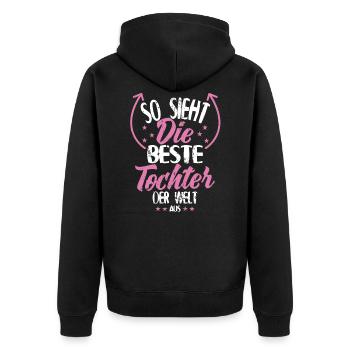 Beste Tochter der Welt - Unisex Premium Bio Zip Hoodie - Schwarz - Hinten - Nico (187cm)