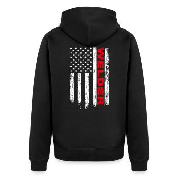 WIG Schweißer Amerika Flagge - Unisex Premium Bio Zip Hoodie - Schwarz - Hinten - Nico (187cm)
