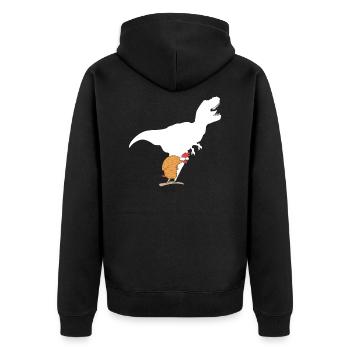 Crazy Chicken Hühnchen Dinosaurier Schatten - Unisex Premium Bio Zip Hoodie - Schwarz - Hinten - Nico (187cm)
