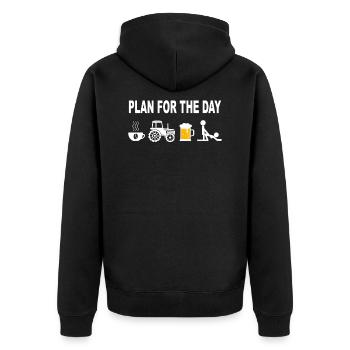 Landwirt Bauern Geschenk - Kaffee Traktor Bier Sex - Unisex Premium Bio Zip Hoodie - Schwarz - Hinten - Nico (187cm)