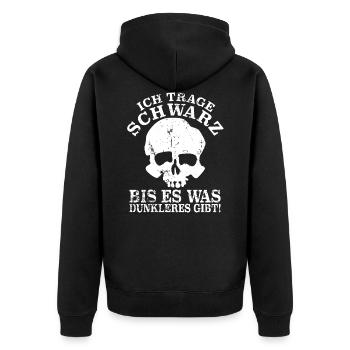 Joke - Ich trage Schwarz bis es was dunkleres gibt - Unisex Premium Bio Zip Hoodie - Schwarz - Hinten - Nico (187cm)