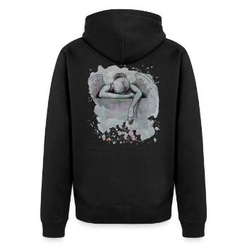 Trauernder Engel/Sorrow - Unisex Premium Bio Zip Hoodie - Schwarz - Hinten - Nico (187cm)