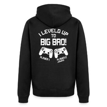 Gaming - I Leveled Up To Big Bro - Endlich Bruder - Unisex Premium Bio Zip Hoodie - Schwarz - Hinten - Nico (187cm)