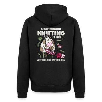 Stricken Spruch Strickende Kuh Urban Knitting - Unisex Premium Bio Zip Hoodie - Schwarz - Hinten - Nico (187cm)