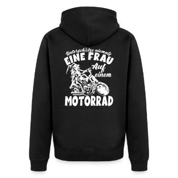 Motorradfahrerin Frau auf einem Motorrad Bikerin - Unisex Premium Bio Zip Hoodie - Schwarz - Hinten - Nico (187cm)