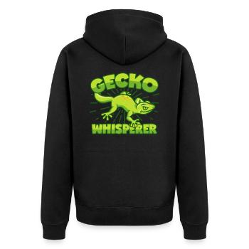 Gecko Whispering Lizard Salamander Lizard - Unisex Premium Organic Zip Hoodie - black - Back - Nico (187cm)