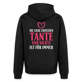Die Liebe zwischen Tante und Nichte ist für immer - Unisex Premium Bio Zip Hoodie - Schwarz - Hinten - Nico (187cm)