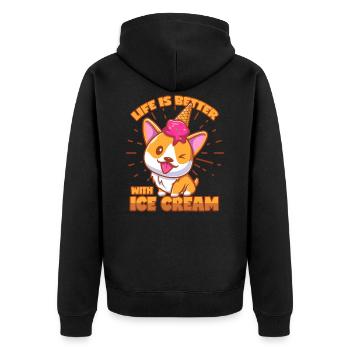Eis Corgi Shiba Inu Hund Eiswaffel Eisbecher - Unisex Premium Bio Zip Hoodie - Schwarz - Hinten - Nico (187cm)