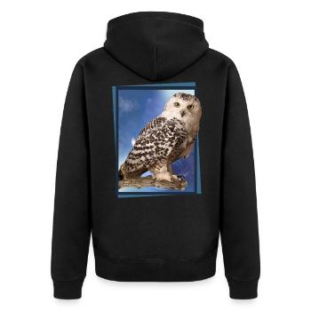 Schnee-Eule - Unisex Premium Bio Zip Hoodie - Schwarz - Hinten - Nico (187cm)