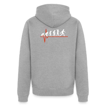 Bowling Heartbeat - EVOLUTION OF BOWLING - Unisex Premium Bio Zip Hoodie - Grau meliert - Hinten - Nico (187cm)