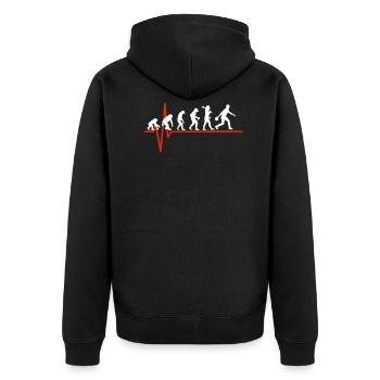 Bowling Heartbeat - EVOLUTION OF BOWLING - Unisex Premium Bio Zip Hoodie - Schwarz - Hinten - Nico (187cm)