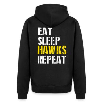 eat sleep hawks repeat for men - Unisex Premium Bio Zip Hoodie - Schwarz - Hinten - Nico (187cm)