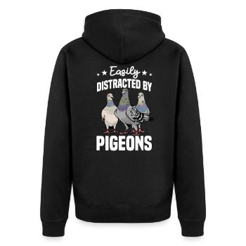 Easily Distracted By Pigeons - Unisex Premium Bio Zip Hoodie - Schwarz - Hinten - Nico (187cm)