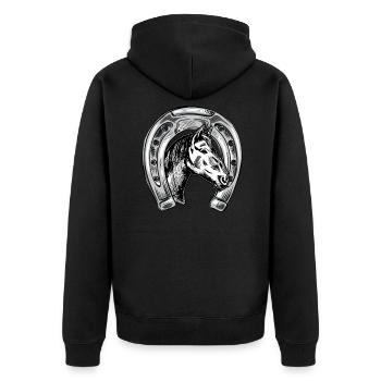 Horseshoe Horse - Unisex Premium Organic Zip Hoodie - black - Back - Nico (187cm)