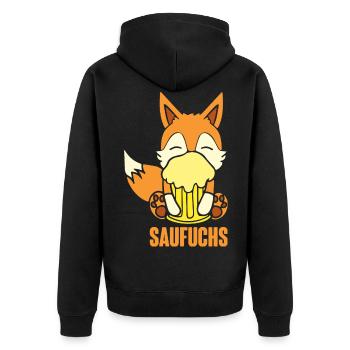 Fuchs Saufuchs Biertrinker Saufen Bier - Unisex Premium Bio Zip Hoodie - Schwarz - Hinten - Nico (187cm)