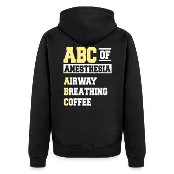 ABC Of Anesthesia - Unisex Premium Bio Zip Hoodie - Schwarz - Hinten - Nico (187cm)