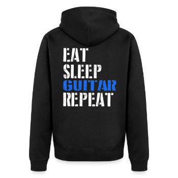 Eat. Sleep. Guitar. Repeat. - Unisex Premium Bio Zip Hoodie - Schwarz - Hinten - Nico (187cm)