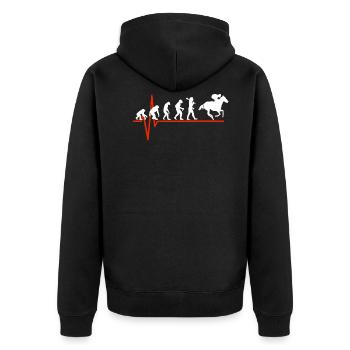 Horse Racing Heartbeat - EVOLUTION OF HORSE RACING - Unisex Premium Bio Zip Hoodie - Schwarz - Hinten - Nico (187cm)