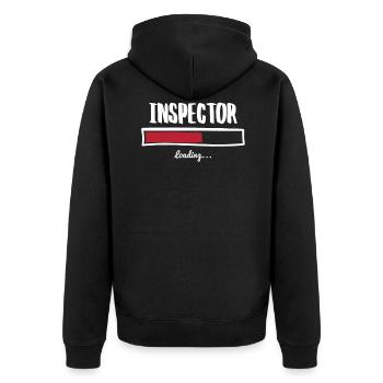 Funny Inspector Design - Unisex Premium Bio Zip Hoodie - Schwarz - Hinten - Nico (187cm)