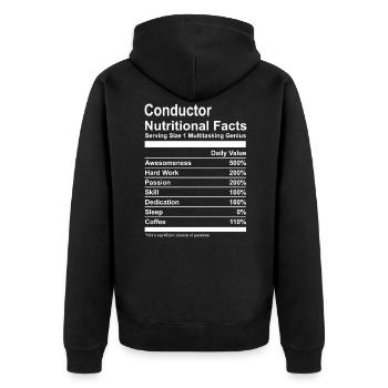 Conductor Nutritional Facts T-Shirt - Unisex Premium Organic Zip Hoodie - black - Back - Nico (187cm)