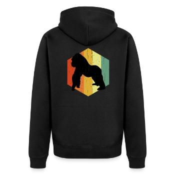 Distressed Gorilla Gorille Hexagon - Unisex Premium Organic Zip Hoodie - black - Back - Nico (187cm)