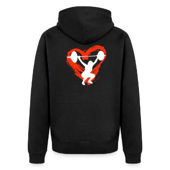 A Heart For Weight Lifting - Unisex Premium Bio Zip Hoodie - Schwarz - Hinten - Nico (187cm)