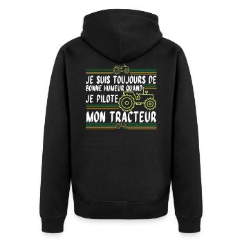 De Bonne Humeur au volent du Tracteur - Veste à capuche bio Premium Unisexe - noir - Dos - Nico (187cm)