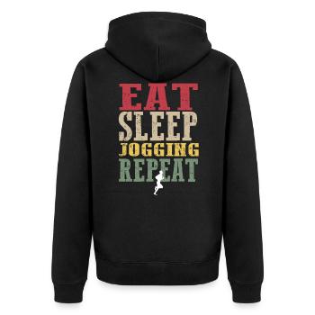 Vintage Jogging Shirt - Unisex Premium Bio Zip Hoodie - Schwarz - Hinten - Nico (187cm)