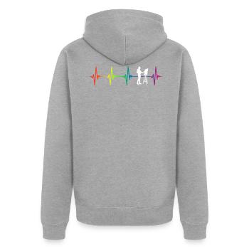 Peindre Rainbow Heartbeat - Veste à capuche bio Premium Unisexe - gris chiné - Dos - Nico (187cm)