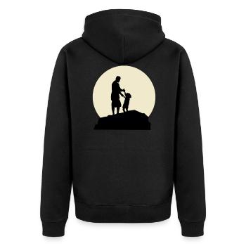 Cool Papa And Moon Design - Unisex Premium Organic Zip Hoodie - black - Back - Nico (187cm)
